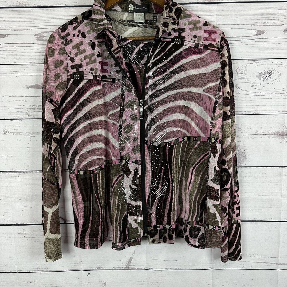 Damee Jacket Shirt Combo Womens Large Mesh Semi Sheer Studded Art Zip‎